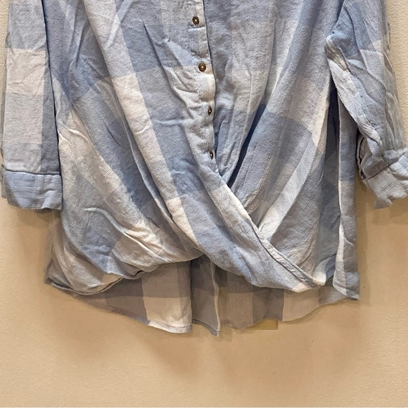Vintage America Blues Striped Plaid Lace Chambray Button Wrapped Blouse Size 1X - Picture 4 of 11
